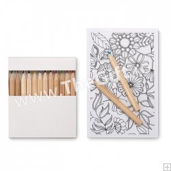 Set de colorat pentru adulti, 10 planse si 12 creioane colorate