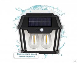 Lampa solara pentru exterior, cu 2 becuri LED, senzor de miscare