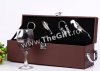 Cutie din piele pentru vin, cu 4 accesorii