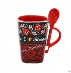 Cana cu motive traditionale si lingurita, I LOVE ROMANIA