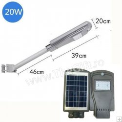 Stalp de iluminat pentru exterior cu panou solar de 20W