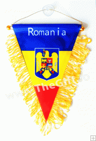 Fanion tricolor Romania, cu stema, triunghiular