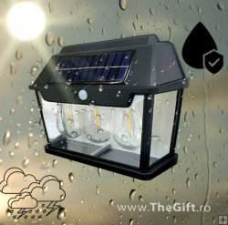 Lampa solara pentru exterior, cu 3 becuri LED, senzor de miscare