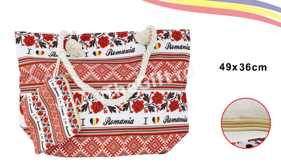 Set geanta si portofel Romania, cu motive traditionale - Apasa pe imagine pentru inchidere