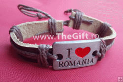 Bratara I love Romania, din piele si metal