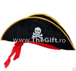 Palarie de pirat, cu banda rosie si emblema