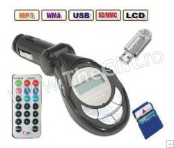 Modulator FM cu Telecomanda, Ecran LCD, Slot SD/MMC si Port USB