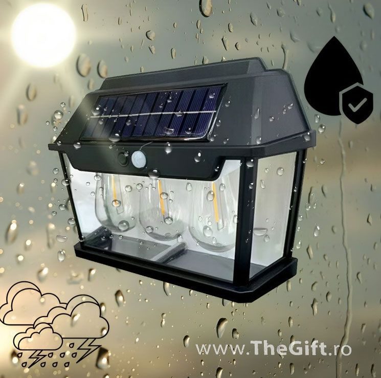 Lampa solara pentru exterior, cu 3 becuri LED, senzor de miscare