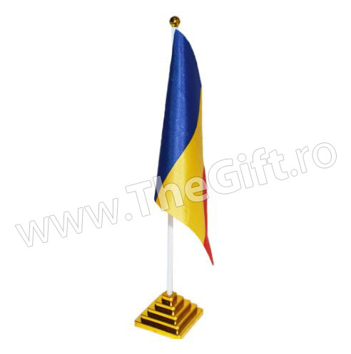 Mini steag Romania, cu maner si suport - Apasa pe imagine pentru inchidere