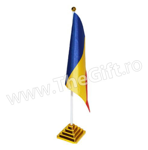 Mini steag Romania, cu maner si suport - Apasa pe imagine pentru inchidere