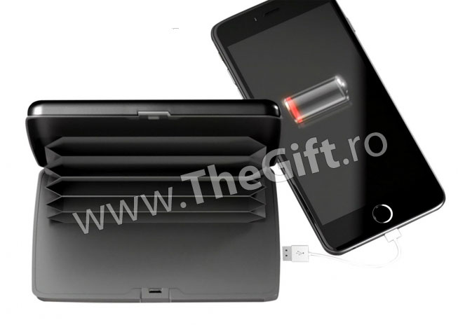 Portofel de carduri securizat RFID cu baterie externa, 2 in 1 - Apasa pe imagine pentru inchidere