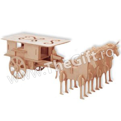Puzzle 3D lemn Trasura cu cai