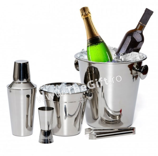 Set cocktail, shaker, 2 frapiere, cleste, pahar