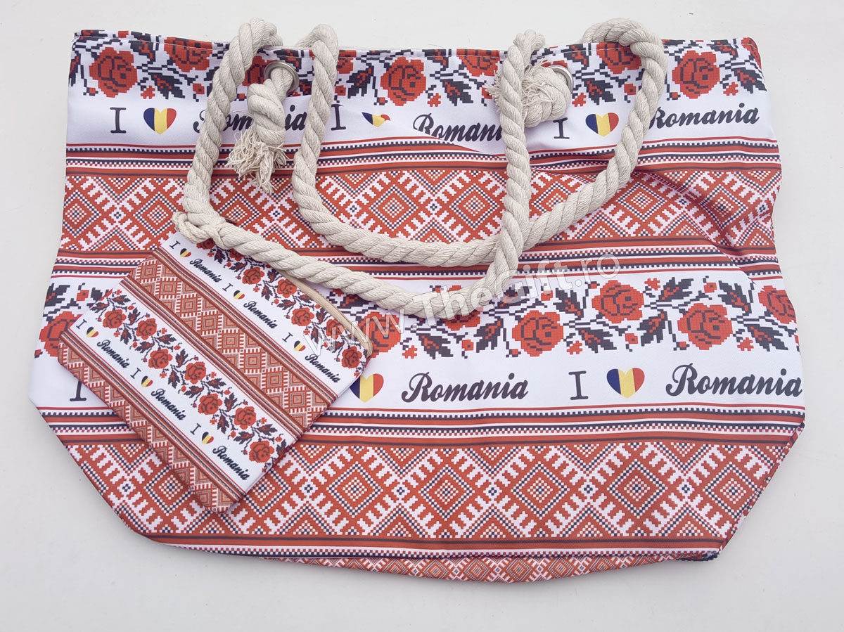 Set geanta si portofel Romania, cu motive traditionale