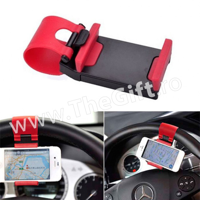 Suport pentru telefon, GPS, cu prindere pe volan - Apasa pe imagine pentru inchidere