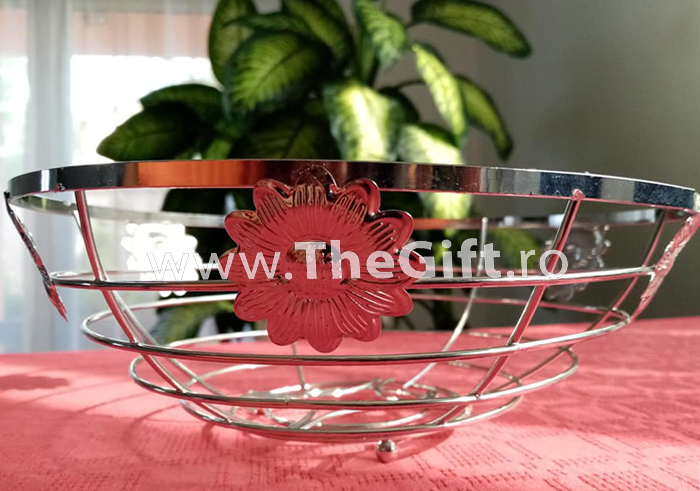 Fructiera metalica, ornata cu flori - Apasa pe imagine pentru inchidere