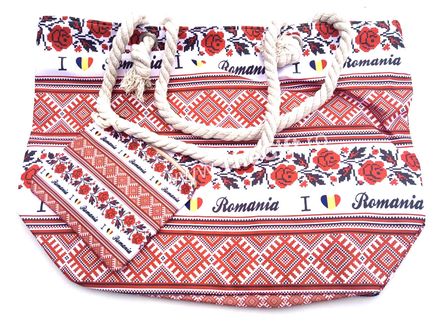 Set geanta si portofel Romania, cu motive traditionale - Apasa pe imagine pentru inchidere