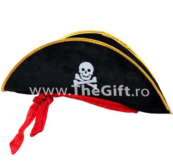 Palarie de pirat, cu banda rosie si emblema