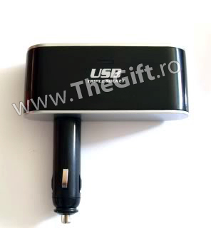 Priza auto tripla cu port USB, fara cablu