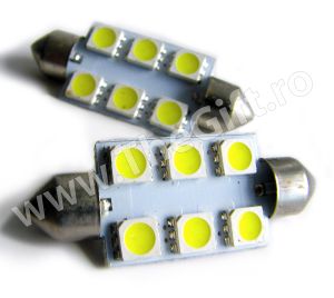 Set 2 becuri led T10 cu 6 SMD - Apasa pe imagine pentru inchidere