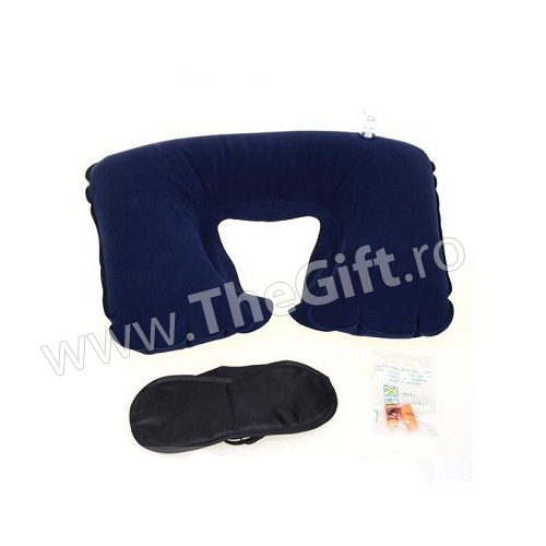 Set masca de dormit + dopuri urechi + perna gonflabila