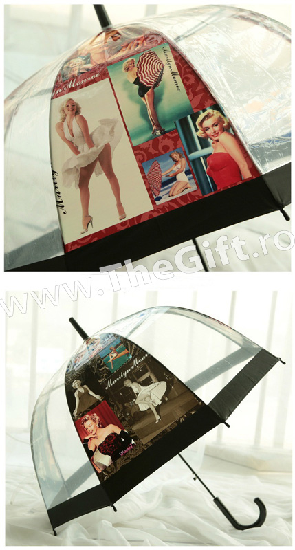 Umbrela transparenta in forma de clopot, Marilyn Monroe - Apasa pe imagine pentru inchidere