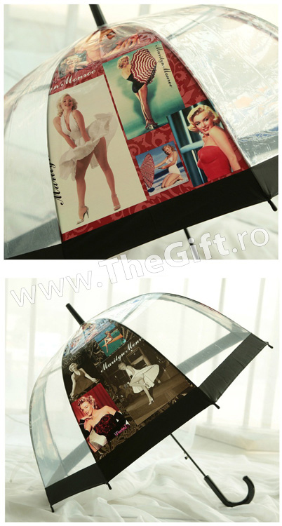 Umbrela transparenta in forma de clopot, Marilyn Monroe - Apasa pe imagine pentru inchidere